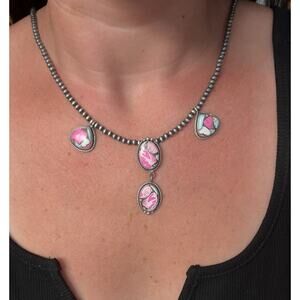 Native American 4mm Navajo Pearl Sterling Silver Cotton Candy Turquoise Necklace